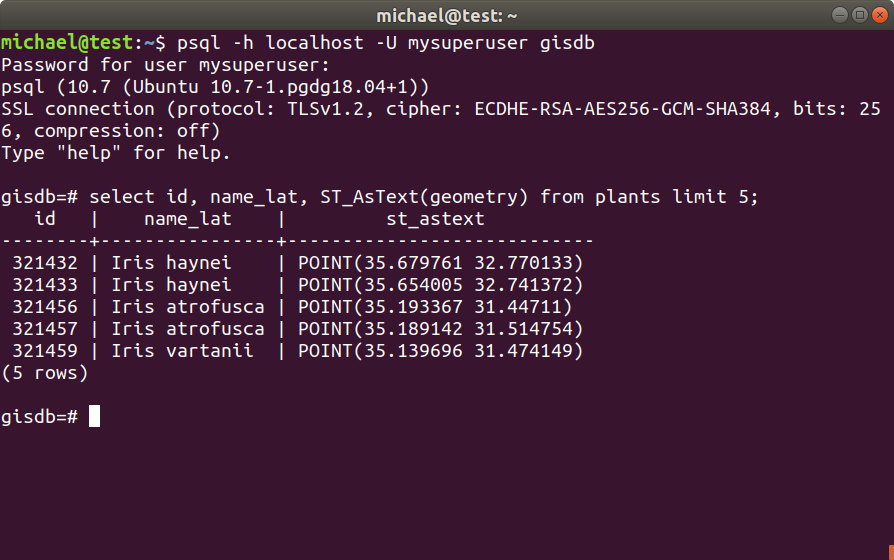 PostGIS database query example