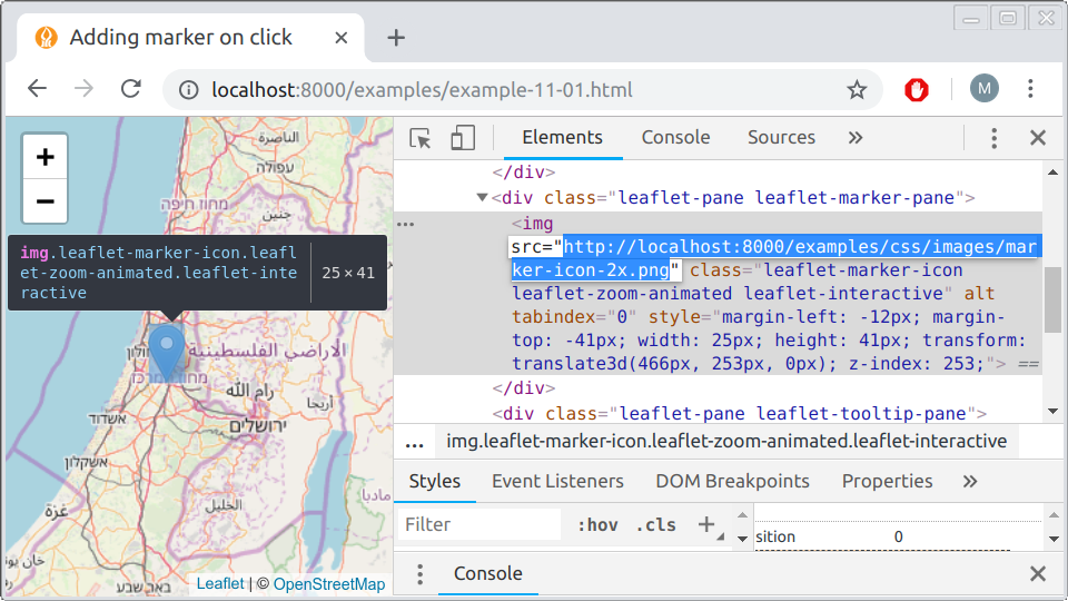 Inspecting Leaflet icon `<img>` element